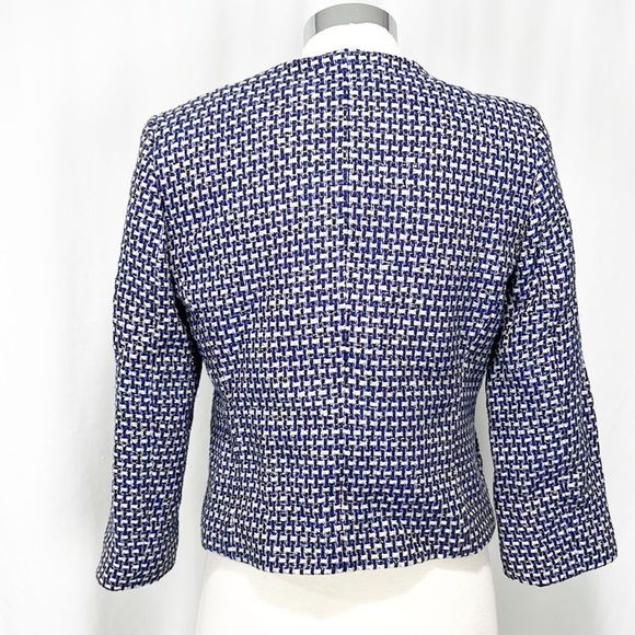 J. Crew Blue and White Silk Blend Tweed Blazer Jacket w Gold Threads Size 4 - Picture 3 of 12